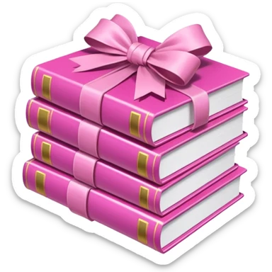 Pink Books stacked up and tied together by a white bow sticker