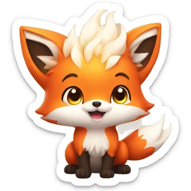 fantasy fire fox cute kawaii with heart sticker