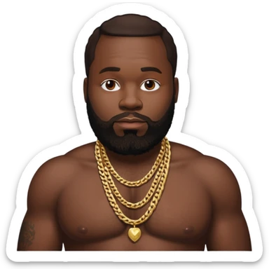 Rick Ross with dark brown hair, shirtless with necklace sticker