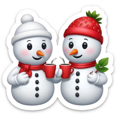 snowmen holding strawberry and coffe sticker