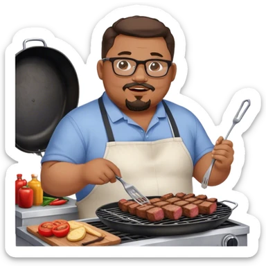 Muchacho guapo con lentes gordito con poca barba  de candado haciendo una carne asada  sticker
