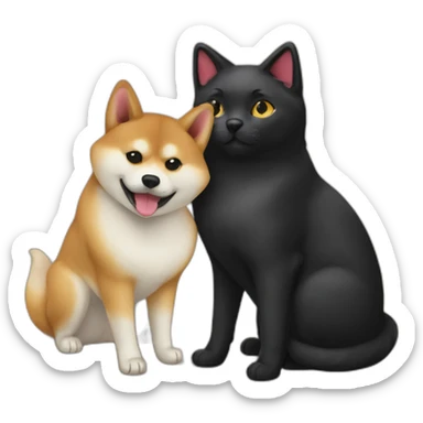 shibainu and black cat being-in-love sticker
