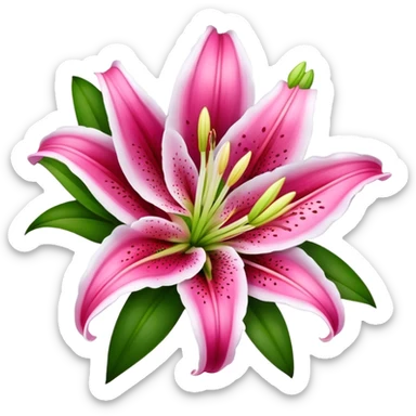 bouquet Deep Pink Oriental Lily with White Edge, luxuriant, leaf, bud sticker
