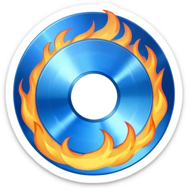 A minimalist CD disc with a subtle fire design, blue flames sticker