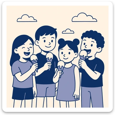 happy children with melting ice cream cones sticker