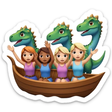 4 chicas montadas en una atraccion de levantando la mano con orejas de dines puestas en una atracción, la barca que sea como la de frozan sticker