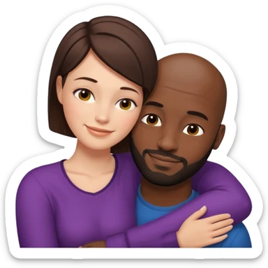 there is a white woman with short brown hair and a black man with no hair and a beard. The woman puts her head on the man's shoulder sticker