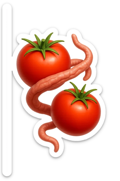 emoji stile iphone di pomodori che fluttuano in aria con colon attorcigliato intorno, iperrealistico 4k, isolato su sfondo bianco sticker