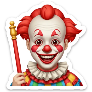 Laughing crying clown whit red flag in his hand sticker