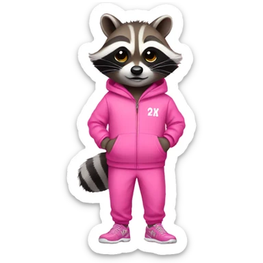 raccoon wearing pink tracksuit full body sticker