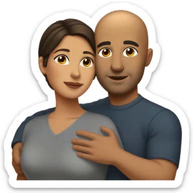 Comforting hug from brunette Puerto Rican woman to shorter bald male sticker