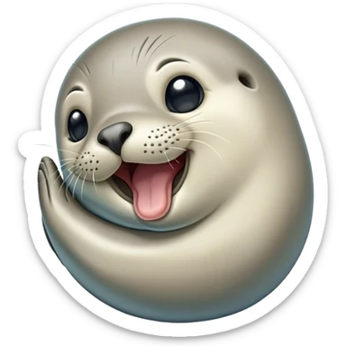 Cinematic Cute Yawning Seal Portrait Emoji, Head tilted slightly with a dramatic, wide-open yawn, showcasing a lustrous, sleek body and half-closed, drowsy eyes exuding cozy contentment, Simplified yet irresistibly adorable features, highly detailed, glowing with a soft, cozy oceanic glow, high shine, relaxed yet expressive, stylized with a dash of whimsical marine charm, soft glowing outline, capturing the essence of a drowsy yet affectionate seal that seems ready to drift out of the screen for a nap! sticker