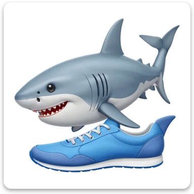 Un tiburón con zapatillas azules puestas sticker