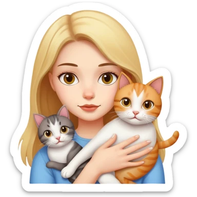 a girl with two cats sticker