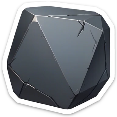 Cinematic Realistic Iron Ore, Strong and solid, with a dark, heavy surface marked by sharp angles and a faint metallic sheen. The deep gray color radiates durability and strength, while soft reflections show off the rugged texture. Soft glowing outline, capturing the essence of resilience and rugged strength in raw iron ore. sticker