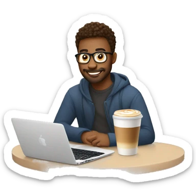 Ux designer with latte and MacBook  sticker