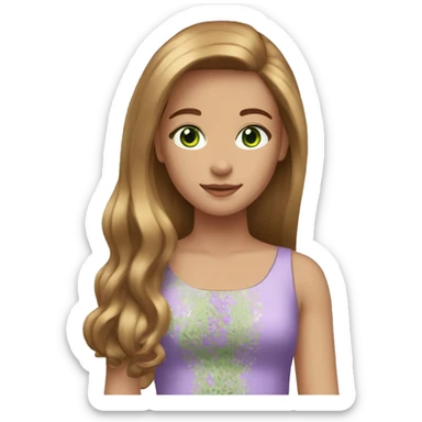 golden brown straight hair green eyes lavender dress sticker