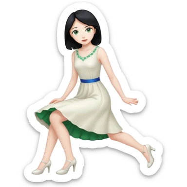 King, black Hair, blue eyes, whole body, Woman, bending knees, blonde, green eyes, White Dress, sticker