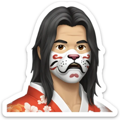 hot-guy-noh-dog-mask-longhair-japanese-kimono sticker