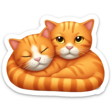 Big orange cat cuddling a smaller orange cat sticker