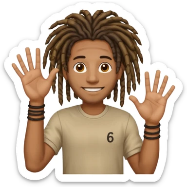 A Black man with dreads holding up physical numbers 6 in his right hand and 7 in his left hand  sticker