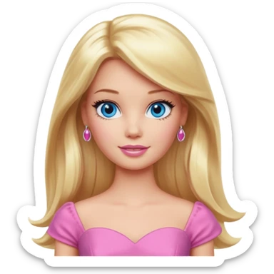 barbie, long blonde hair, pink dress, with blue eyes sticker