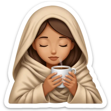 girl inside a blanket sipping coffee eyes closed sticker