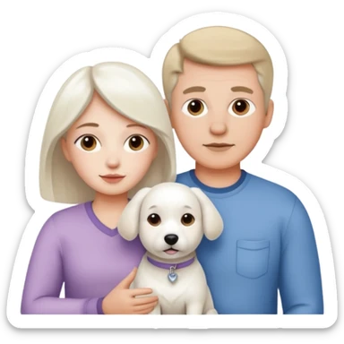 parents, daughter and a white dog sticker