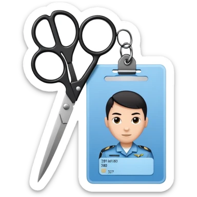 black Scissors cutting a light blue idf soldier ID card in 2 parts .hyper realistic sticker