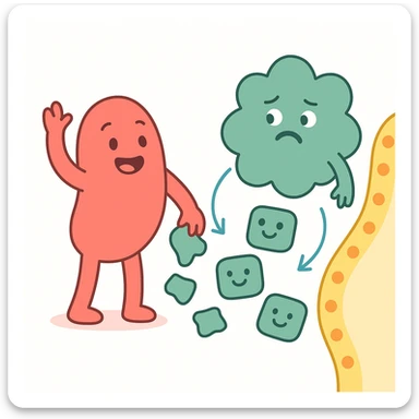 Ultra-detailed emoji-style illustration of enzyme digestion: Red amylase breaking green starch into sugars near a yellow cell membrane. Clean white background, no text. Scientific but simple, cartoon-exact shapes sticker
