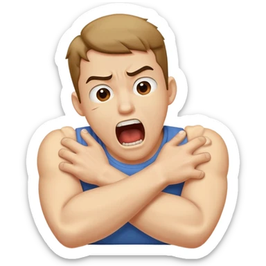 Arms crossed holding neck/choking himself screaming  guy sticker