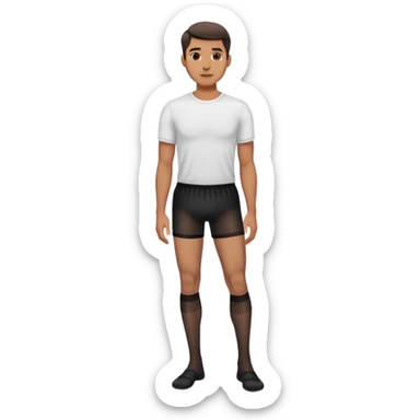 man wearing shorts and black sheer pantyhose sticker
