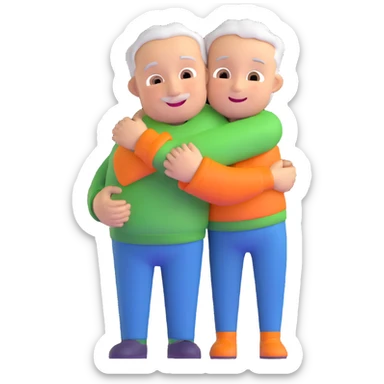 small kid giving a big hug to their granddad, cheerful and cute sticker