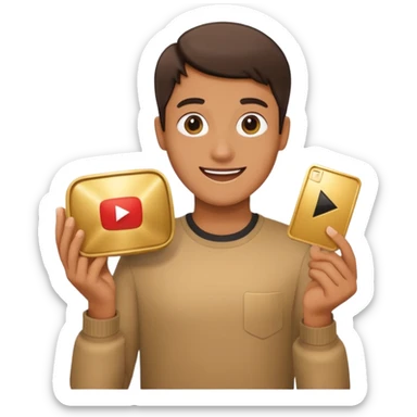 a happy holding youtube golden play button sticker