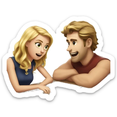White Girl and white guy playing sea battle board game and the guy is visibly annoyed sticker