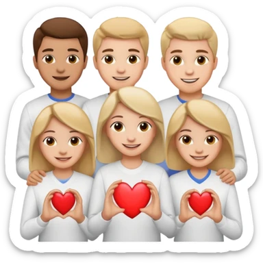 Создай очень счатливых 24 учиников показывающих сердечко в белой рубашке sticker