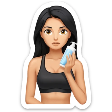 beauty routine, spa, face cream, long black hair tanned woman, black sports bra, sexy, hot  sticker