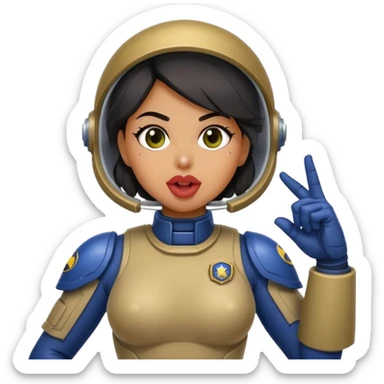 woman space marine in bodysuit salutes tongue out sticker
