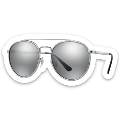 A pair of luxury sunglasses emoji with silver chrome frame, smooth rounded lenses, reflective metallic surface, high-end swag aesthetic, minimal and clean design, iOS emoji style, centered, white background sticker
