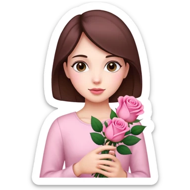 A girl with pink rose boquet in hand sticker