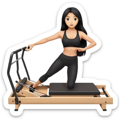 woman with bra, tanned long black hair, doing Pilates reformer sticker