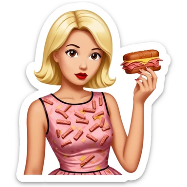 pop art woman with SPAM MEAT dress eating spam sticker