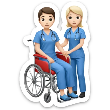 a nurse is taking care of a patient in wheelchair sticker