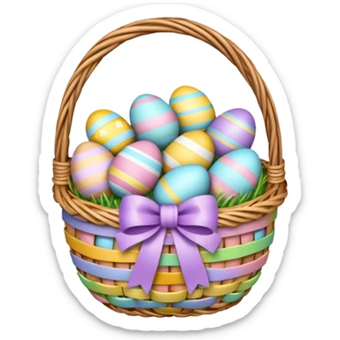emojis.com 3d-emoji-of-a-colorful-easter-basket-filled-with-decorated-eggs,-pastel-ribbons,-and-a-woven-texture-in-glossy-emoji-style. sticker