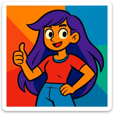 character with long purple hair, vibrant toon style sticker