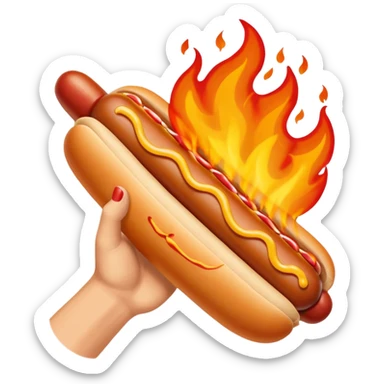 Hand Holding a Flaming Hotdog sticker