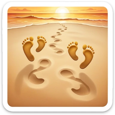 beach sunset. Two sets of footprints—one baby footsteps, the other larger childhood self and inner child sticker