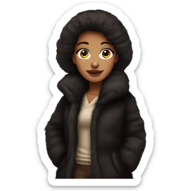 Dark haired woman wearing big full length fur coat sticker