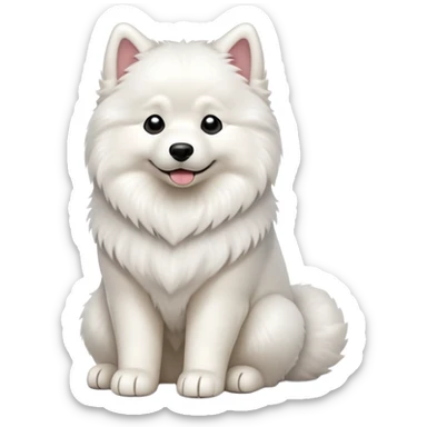 cinematic-[samoyed]-realistic-full-body-sitting-emoji,-tail-resting-loosely-beside-its-paws,-head-tilted-dramatically, -fluffy-[white]-fur,-simplified-yet-realistic-focused-features,-highly-detailed,-glowing-with-an-almost-sarcastic-glow sticker