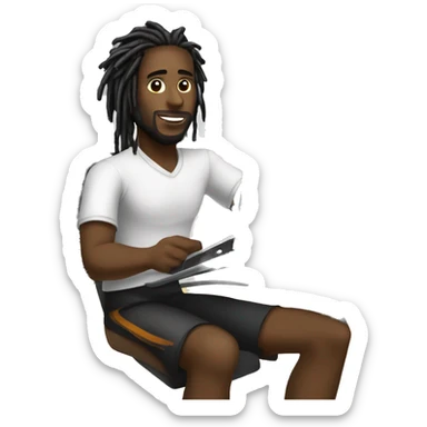 Black-guy-with-dreads-wearing-black-trackstuit-sitting-down-on-chair facing-foward-focused-on-laptop-computer- sticker
